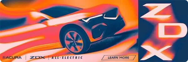 Acura ZDX ad in orange and dark blue.