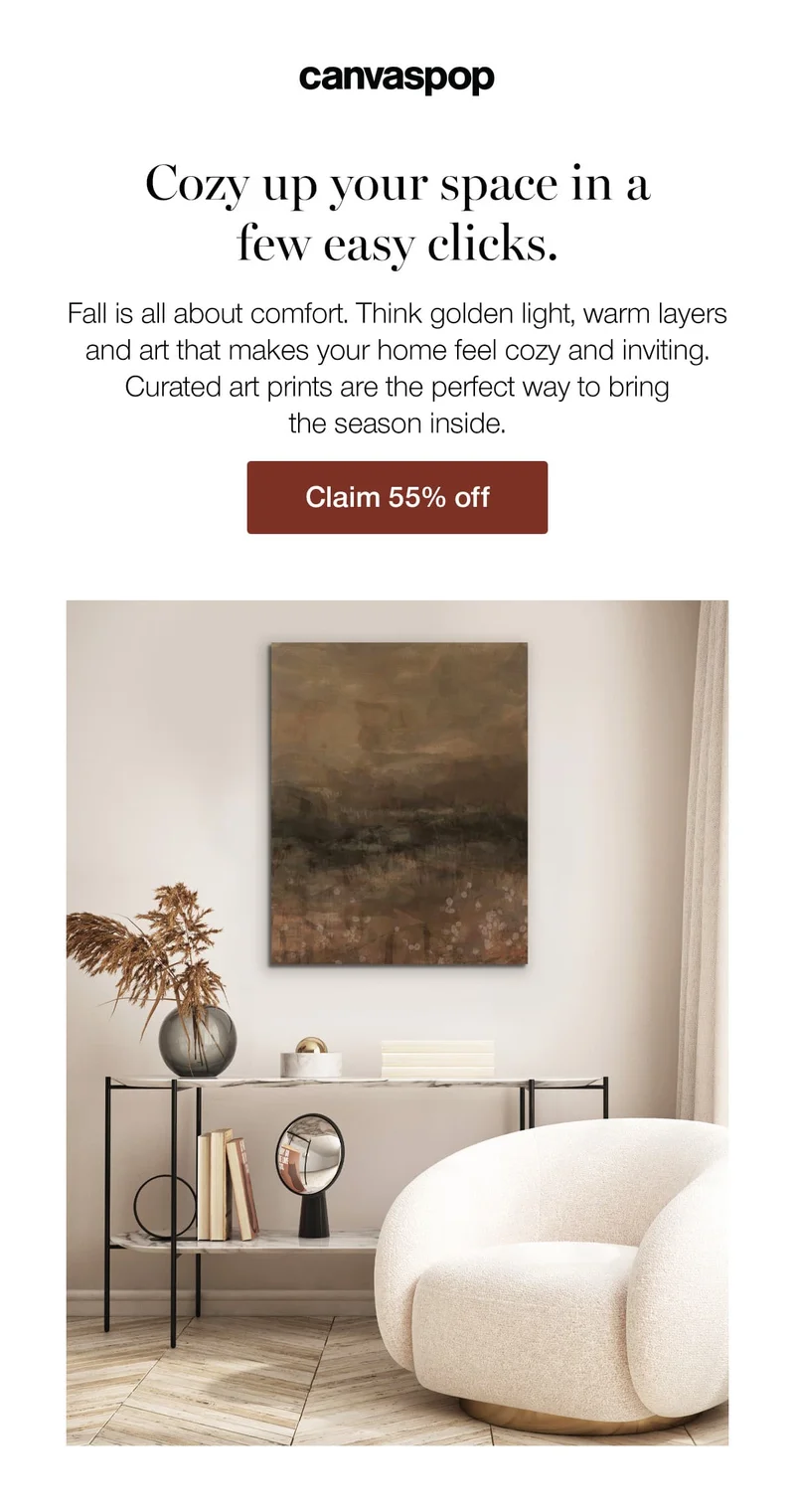 Cozy up your space in a few easy clicks. Fall is all about comfort. Think golden light, warm layers and art that makes your home feel cozy and inviting. Curated art prints are the perfect way to bring the season inside.