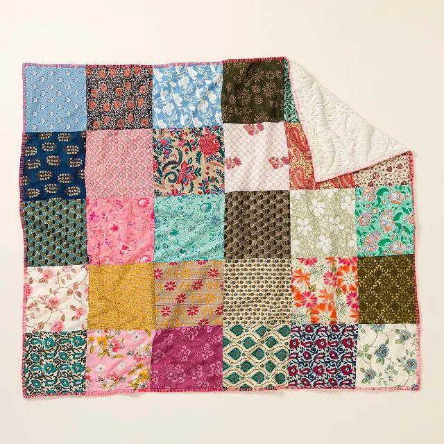 Repurposed Sari Plush Backed Blanket
