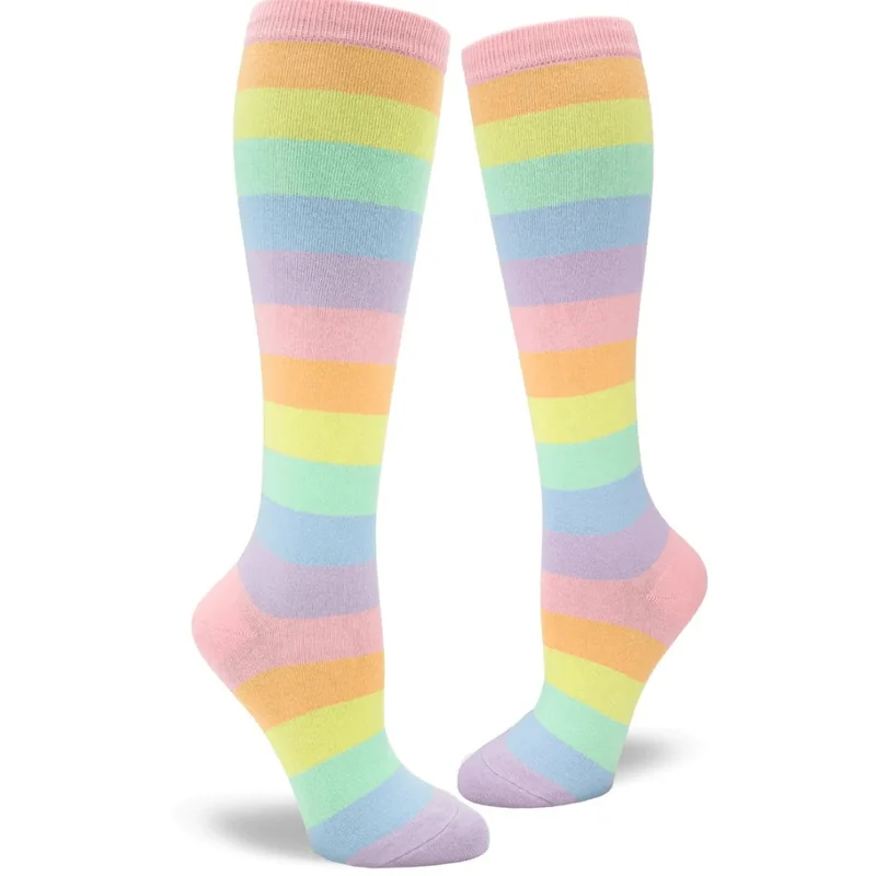 Image of Pastel Rainbow Striped Women's Knee High Socks
