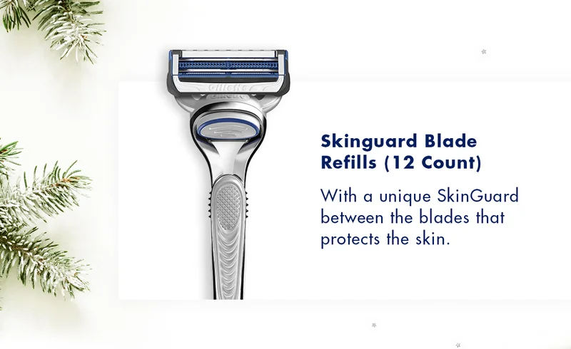 Skinguard Blade Refills (12 Count) - With a unique SkinGuard between the blades that protects the skin.