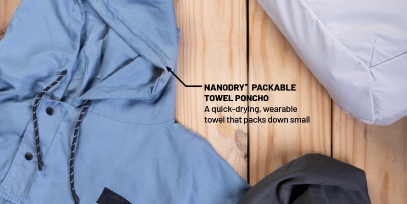 Nanodry packable towel poncho