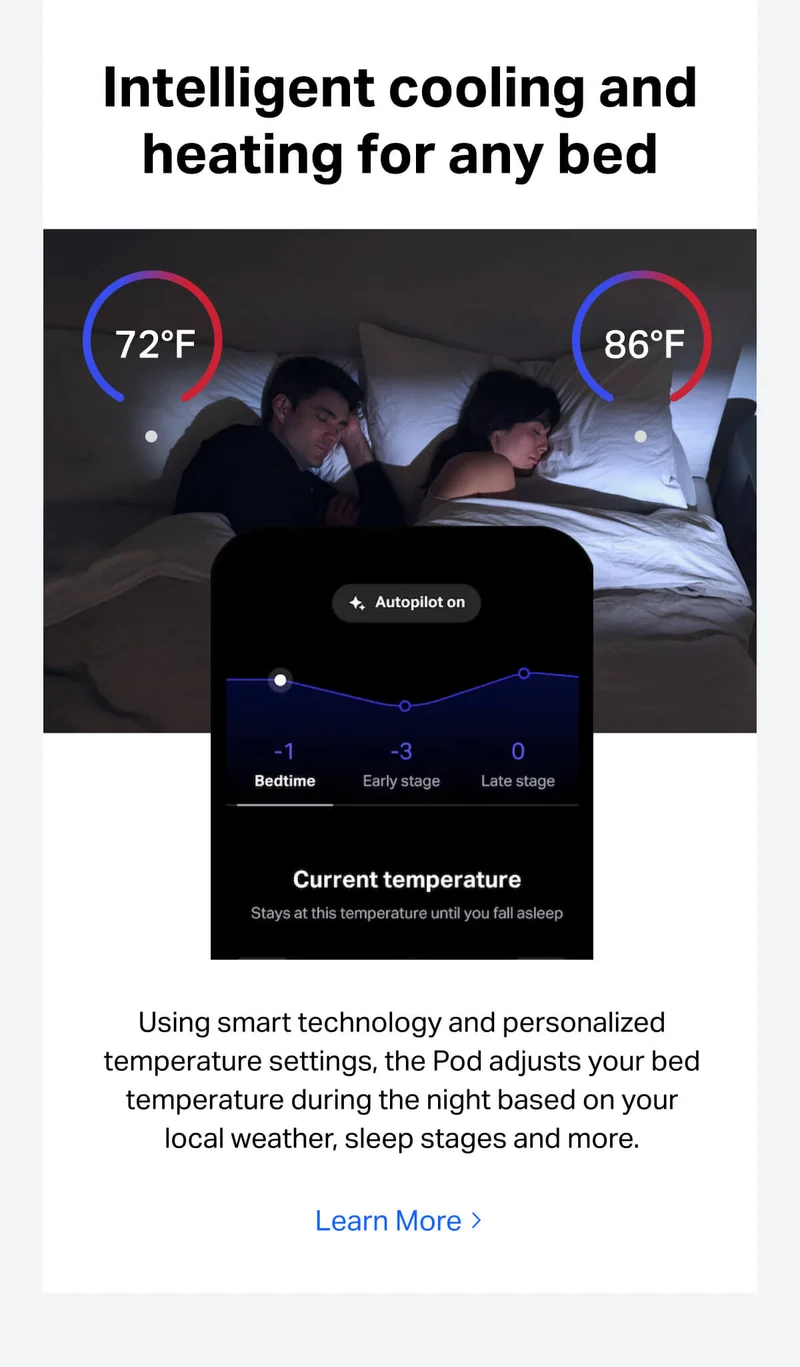 Intelligent cooling and heating for any bed.