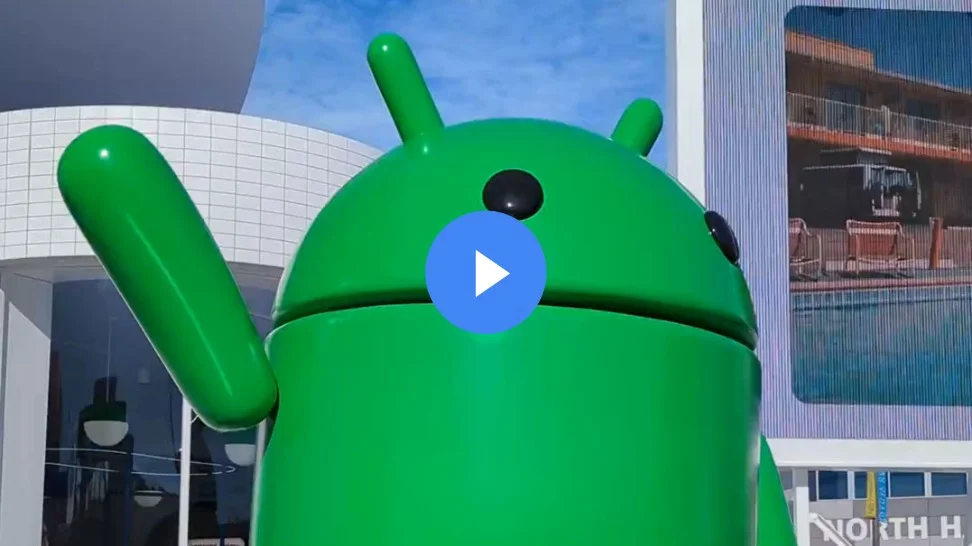 a picture of Android with the phrase 'Google booth tour at CES 2024'