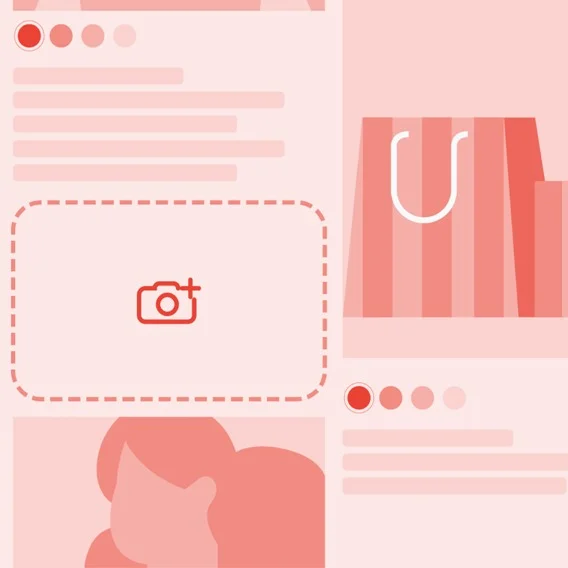 an illustration of a shopping bag and a camera icon