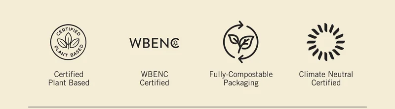 Certified Plant Based. WBE NC Certified. Fully-Compostable Packaging. Climate Neutral Certified.
