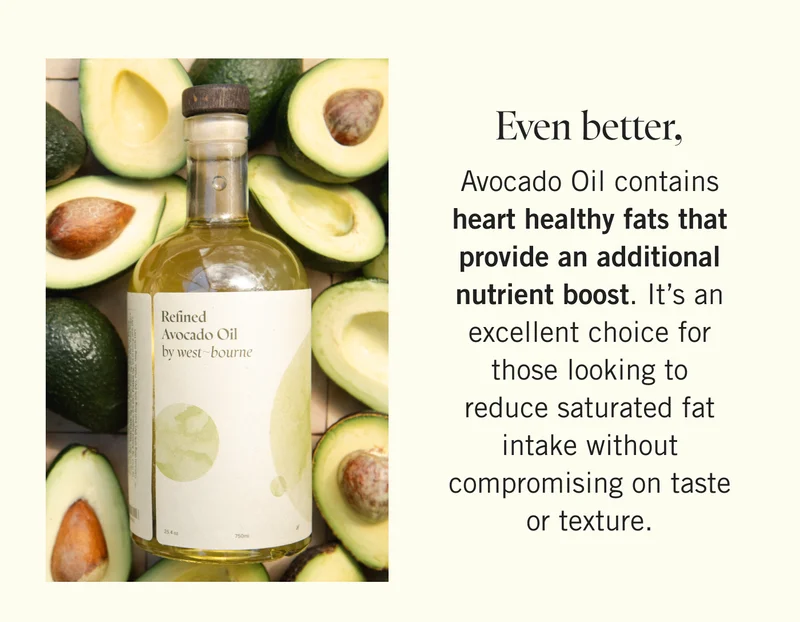 Even better, Avocado Oil contains heart healthy fats that provide an additional nutrient boost. It’s an excellent choice for those looking to reduce saturated fat intake without compromising on taste or texture.