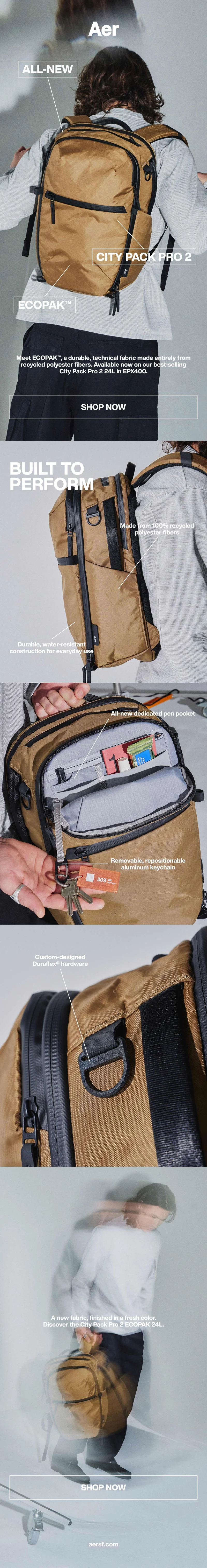 Images of the all-new Aer City Pack Pro 2 ECOPAK 24L