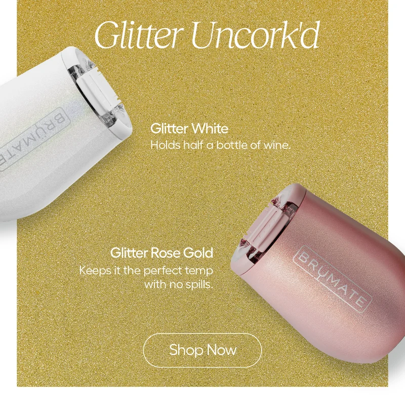 Glitter Uncork'd, Glitter White Holds half a bottle of wine. Glitter Rose Gold. Keeps it the perfect temp with no spills. - Shop Now