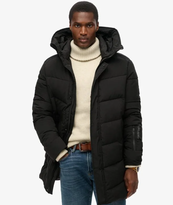 City Chevron Padded Parka Coat - Black