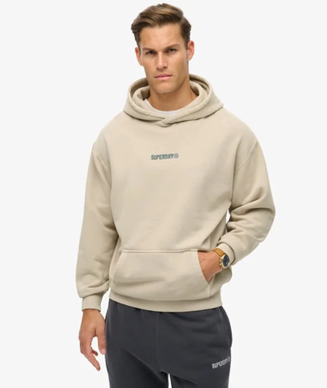 Micro Logo Graphic Loose Hoodie - Cream