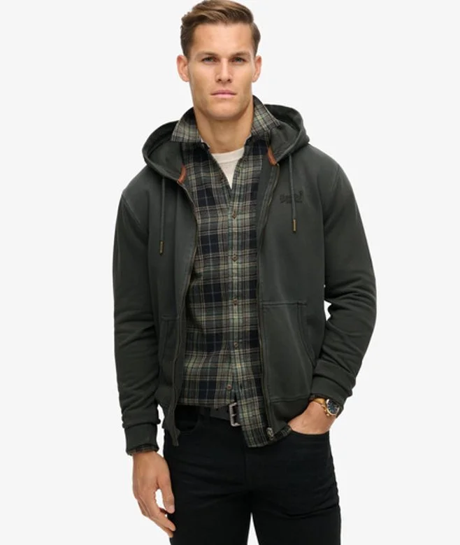 Essential Logo Washed Zip Hoodie - Black