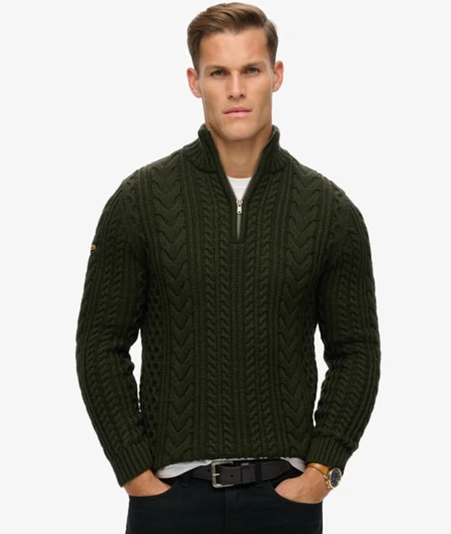 Vintage Jacob Cable Knit Half Zip Jumper - Green