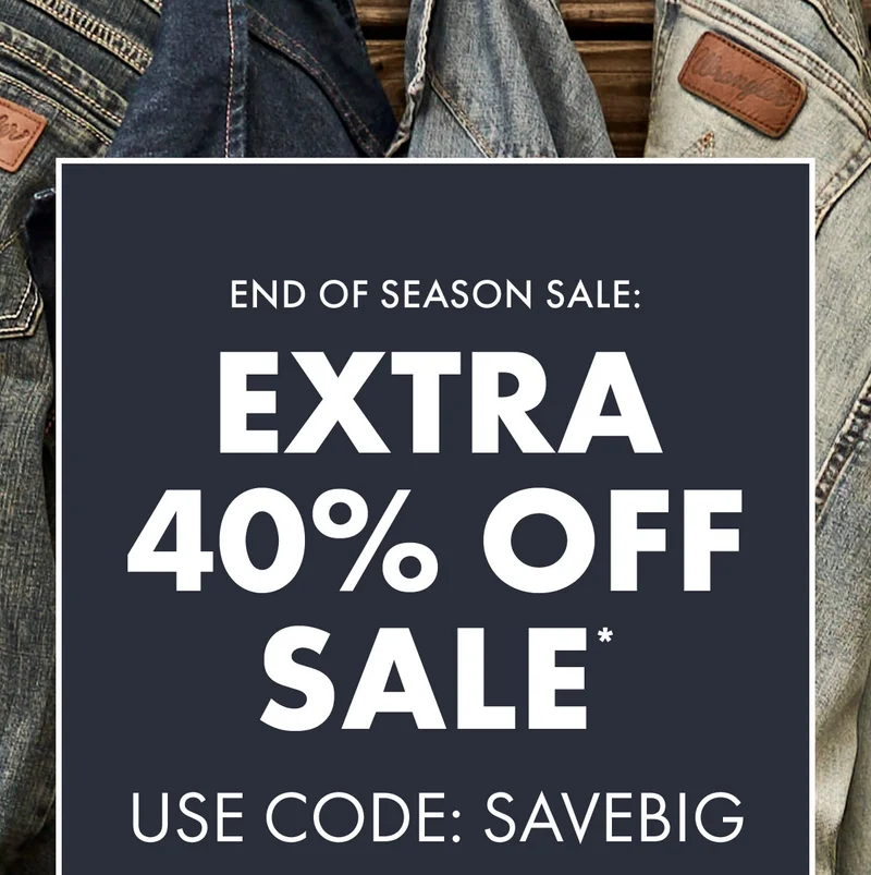 End Of Season Sale: Extra 40% Off Sale* Use Code: discount code