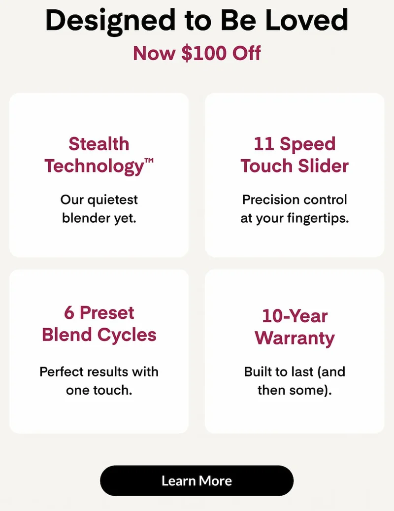 Features: Stealth Technology, Speed Glider, Preset Cycles, 10 year warranty