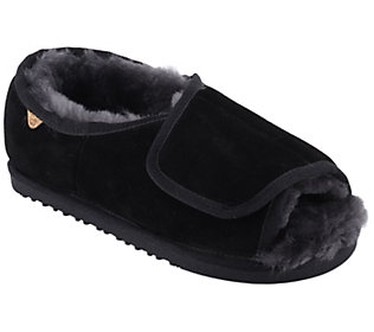 Lamo Suede Adjustable Slipper  Size 6 Wide  Black