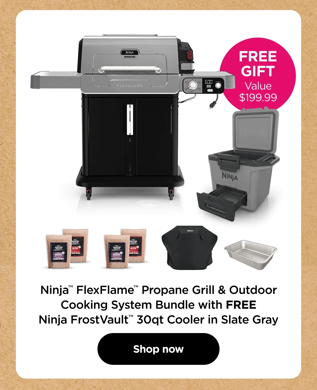 Ninja™ FlexFlame™ Propane Grill & Outdoor Cooking System Bundle with FREE Ninja FrostVault™ 30qt Cooler in Slate Gray