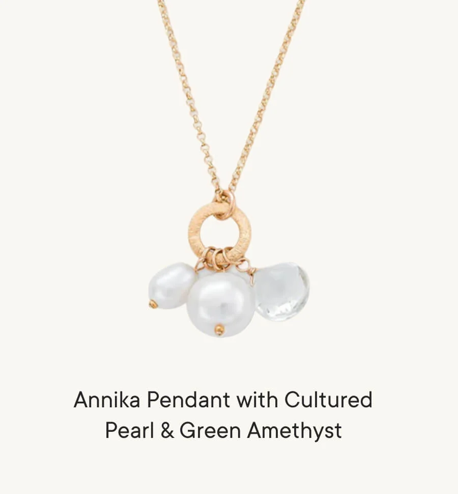 Annika Pendant with Cultured Pearl & Green Amethyst Annika Pendant with Cultured Pearl & Green Amethyst
