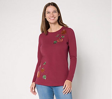 Quacker Factory Pumpkin Patch Embellished Frnch Terry Top