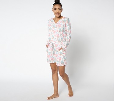 MUK LUKS Pretty Pointelle Long Sleeve & Short Lounge Set