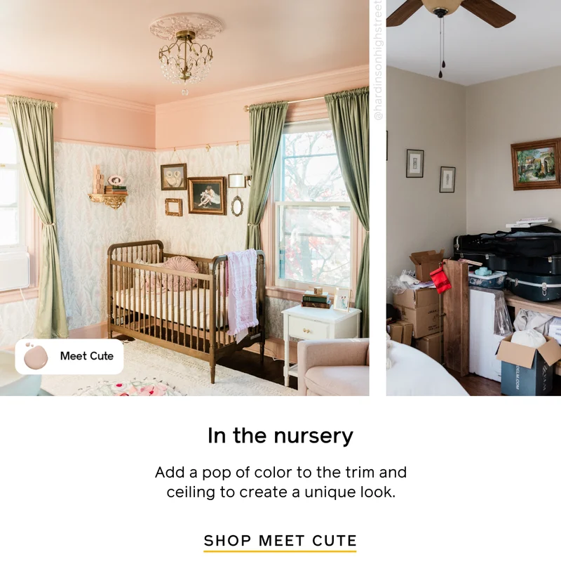 In the nursery. Add a pop of color to the trim and ceiling to create a unique look. SHOP MEET CUTE