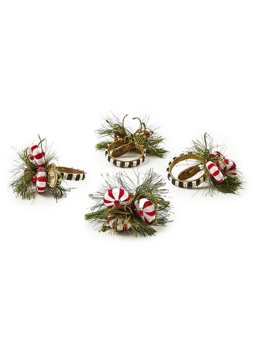Mackenzie - Childs Set of 4 Pine and Peppermint Napkin Rings