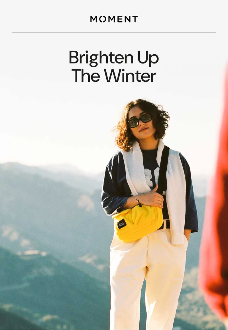 Brighten Up The Winter - Image of a woman with a bright yellow bag.