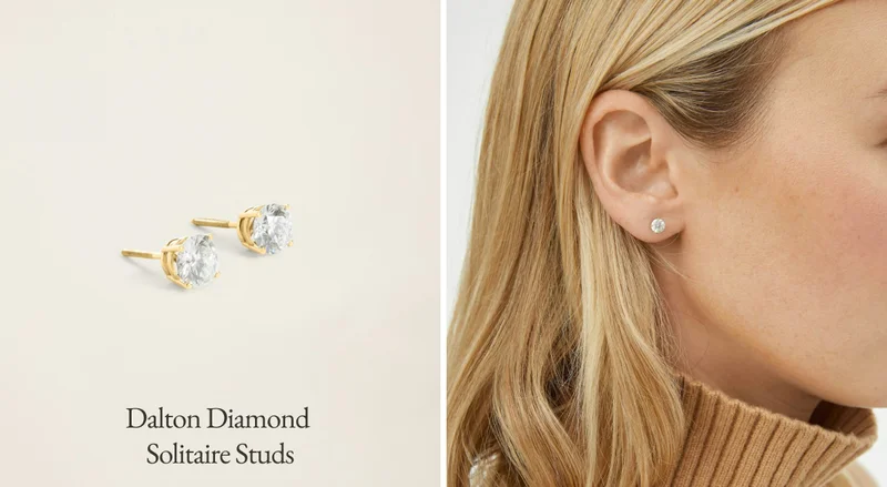 18k Solid Yellow Gold Dalton Diamond Solitaire Studs