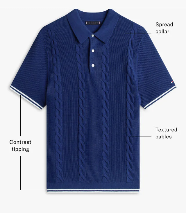 Contrast tipping Spread collar Textured cables