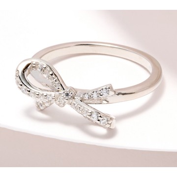 Diamonique Tied to You Round Cut Bow Ring, Sterling Silver