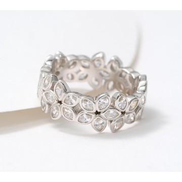 Diamonique x Erin Moseley Marquise Cut Floral Band Ring, Sterling