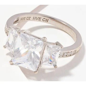 Diamonique Classics 3-Stone Princess Cut Ring
