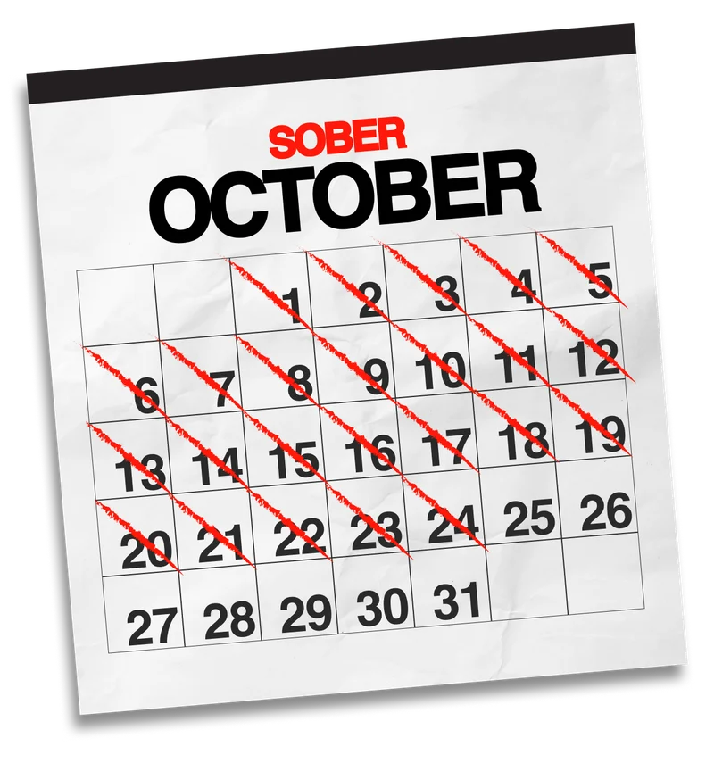 Sober October Calendar - Day 1-24 marked off