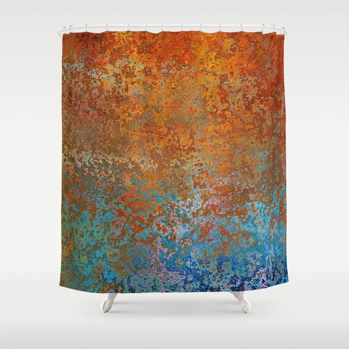 Vintage Rust, Terracotta and Blue Shower Curtain Shower Curtain