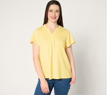 Denim & Co. Favorite Jersey Flutter Sleeve Split Neck Top