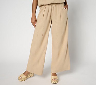 LOGO by Lori Goldstein Reg. Cotton Full Length Wide Leg Pants
