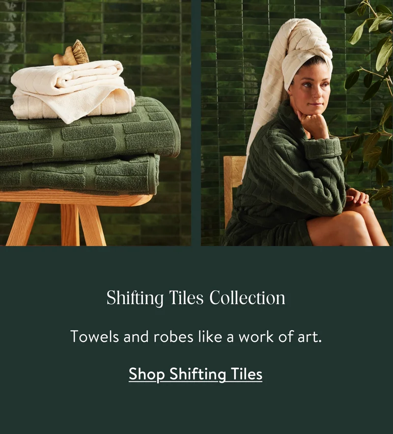 Shifting Tiles Collection. Towels and robes like a work of art