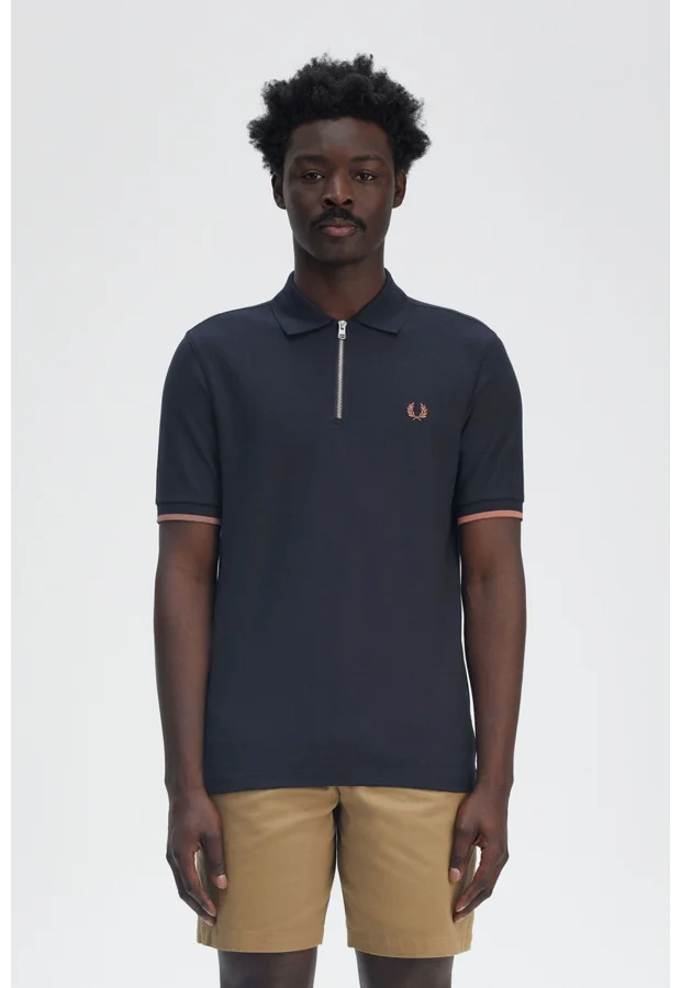 Zip polo in pale blue