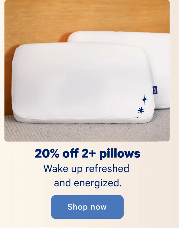 20% off 2+ pillows; Wake up refreshed and energized.