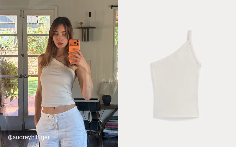 Image | @audreyhilfiger | RetroSoft Cotton One-Shoulder Tank | Bone