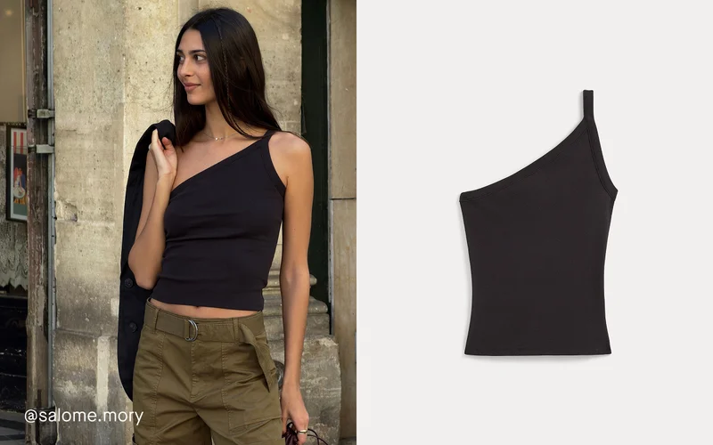 Image | @salome.mory | RetroSoft Cotton One-Shoulder Tank | Black