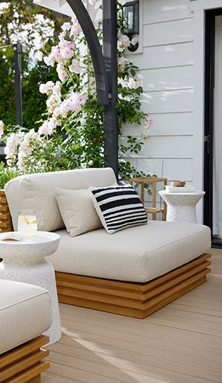 Batten 5-Piece L-Shaped Teak Outdoor Sectional Sofa with Oat Cushions