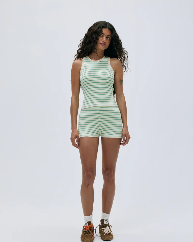 Rib Knit Stripe Tank - Jade Green