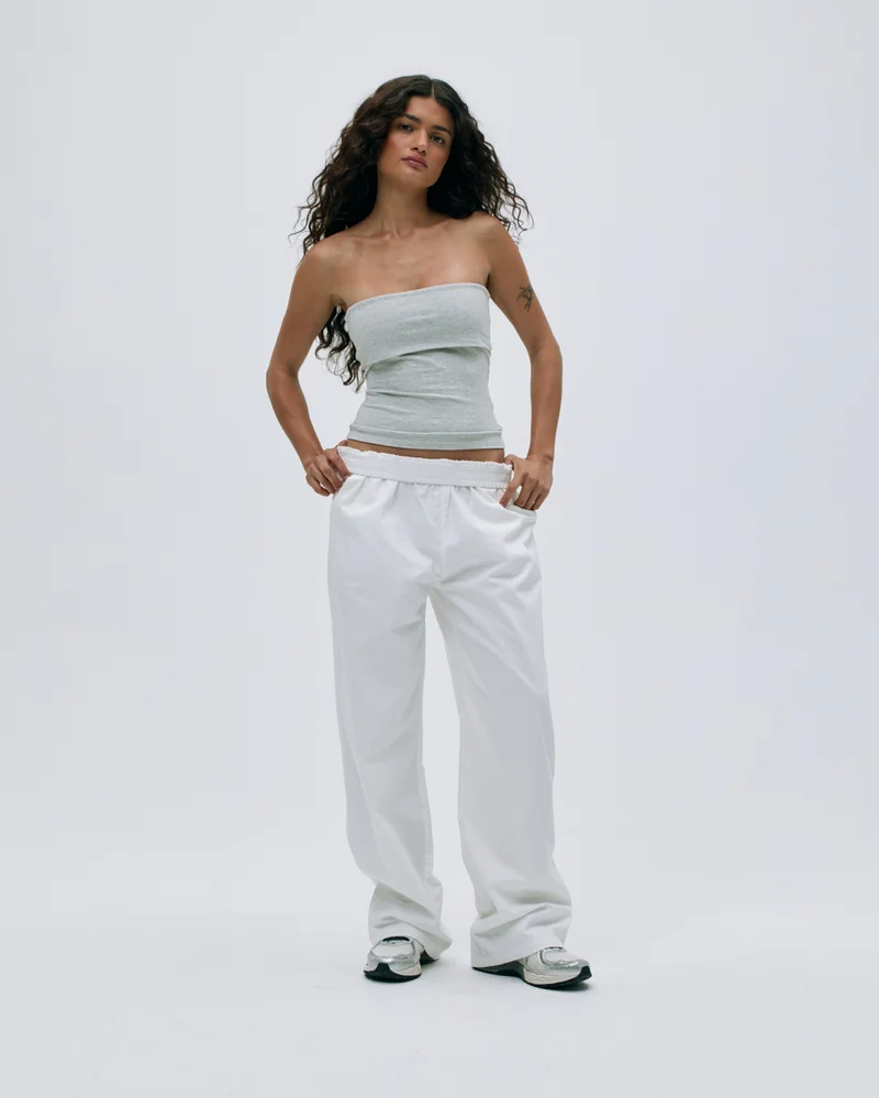 Cotton Fold Over Bandeau - Light Grey Melange