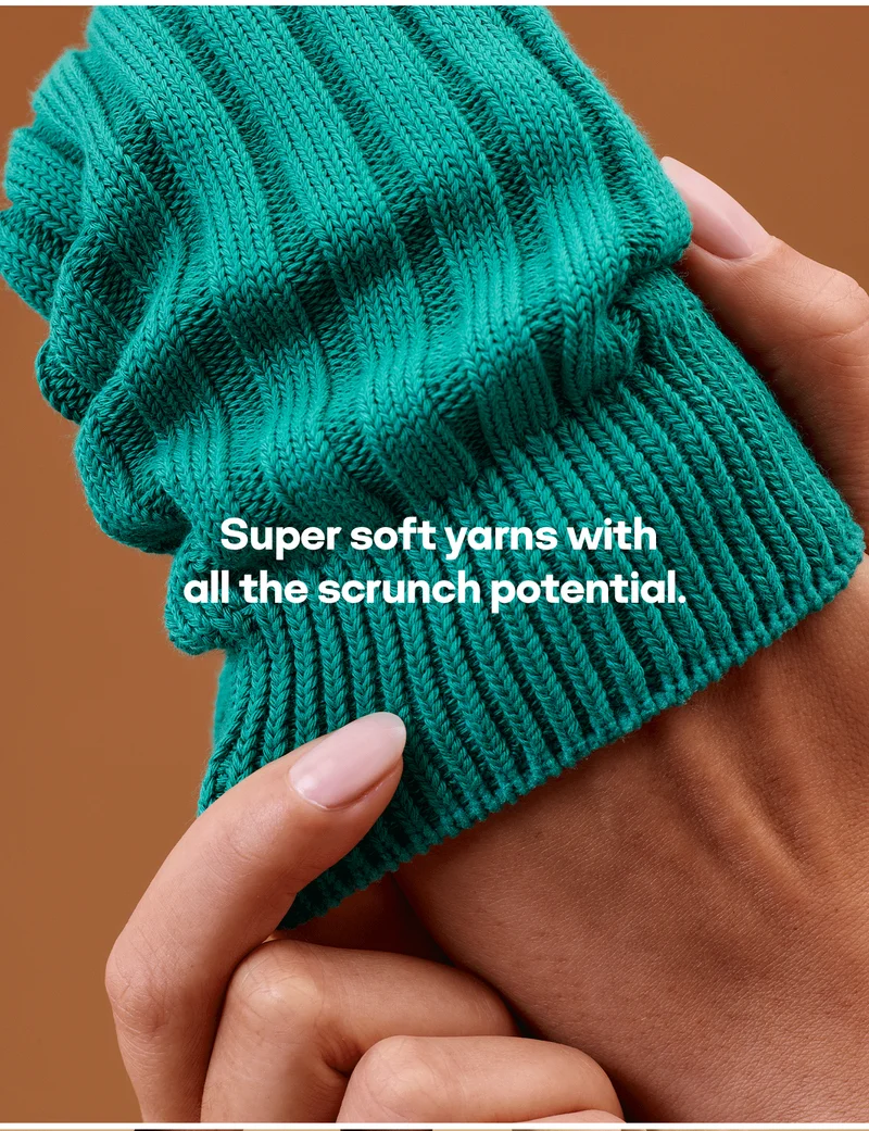 Super soft yarns with all the scrunch potential.