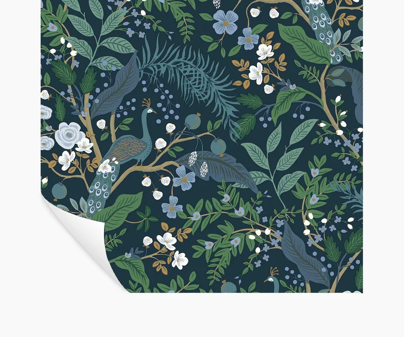Image of Peacock Garden Peel & Stick Wallpaper - Navy