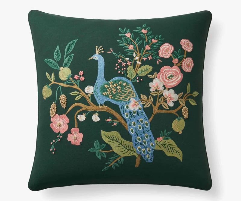Image of Embroidered Pillow Cover - Peacock Emerald