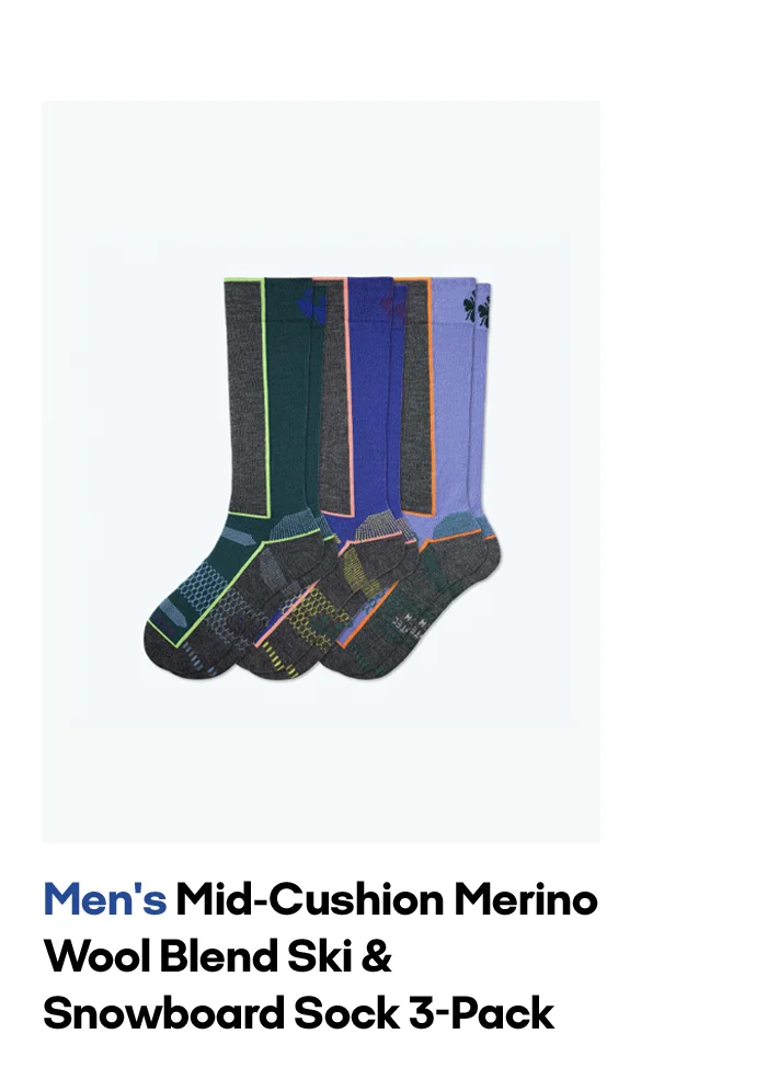 Men's Mid-Cushion Merino Wool Blend Ski & Snowboard Sock 3-Pack