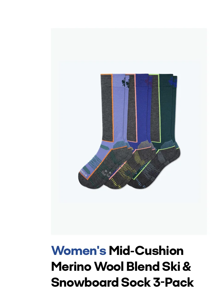 Women's Mid-Cushion Merino Wool Blend Ski & Snowboard Sock 3-Pack