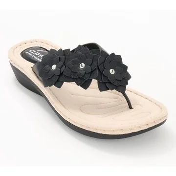 Cliffs by White Mountain Comfort Wedge Thong Sandals - Content